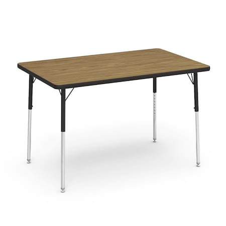 Virco 48 in. W, 30 in. L, 22-30 in. H, Medium Oak Top / Black Edge 483048